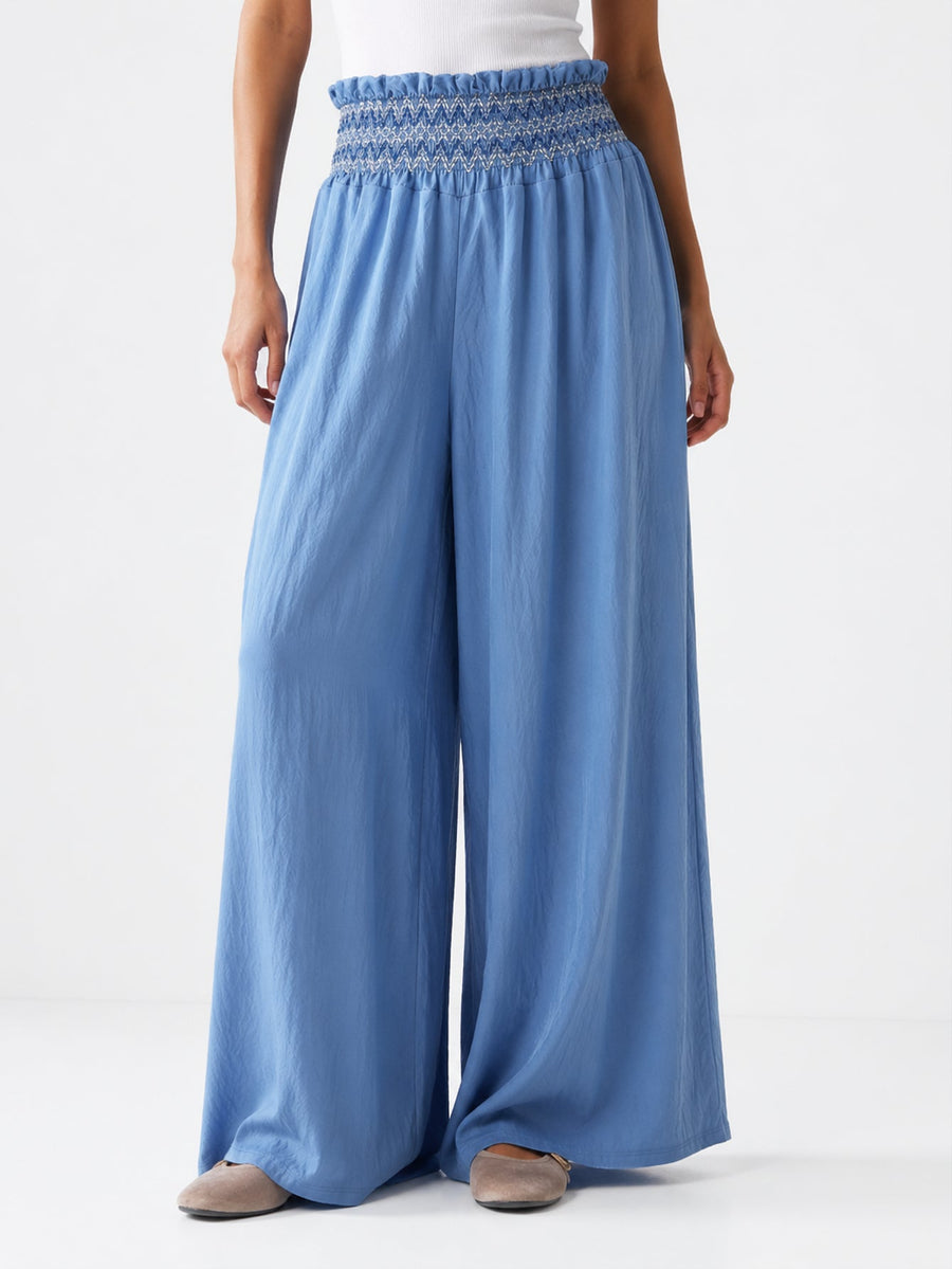 pantalon palazzo bleu vue de face