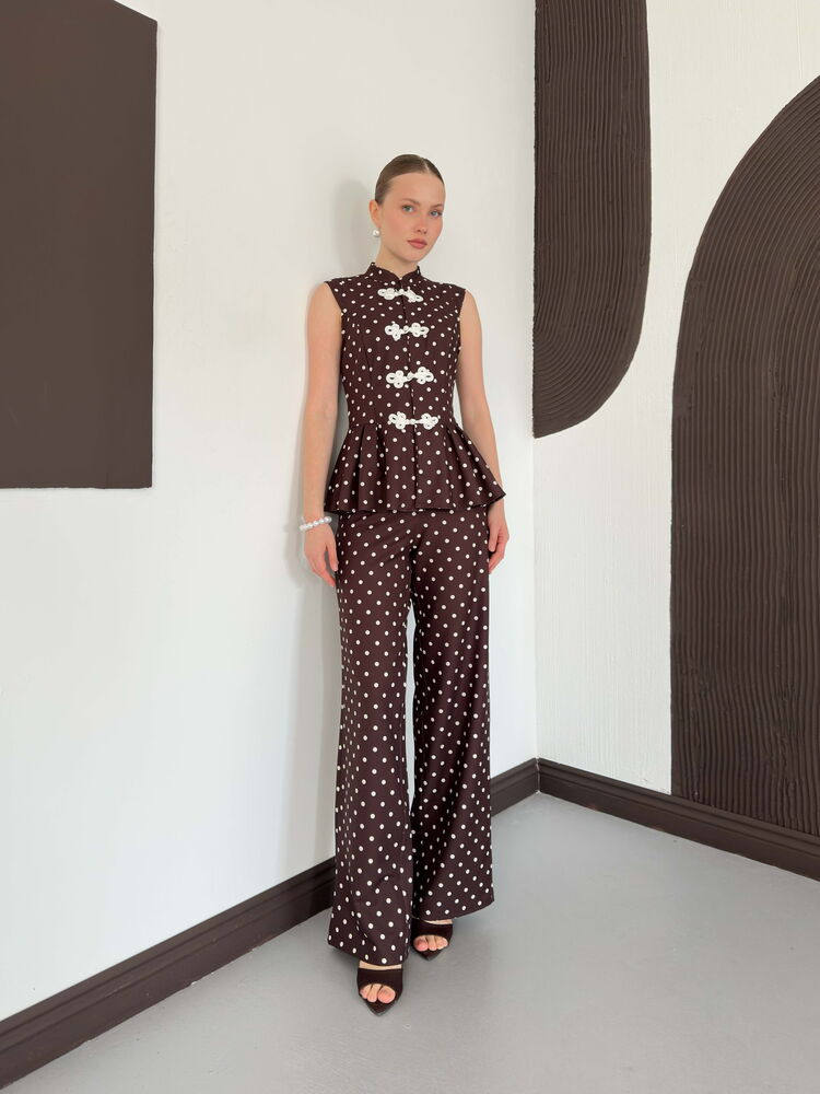 pantalon palazzo brun a pois image 1