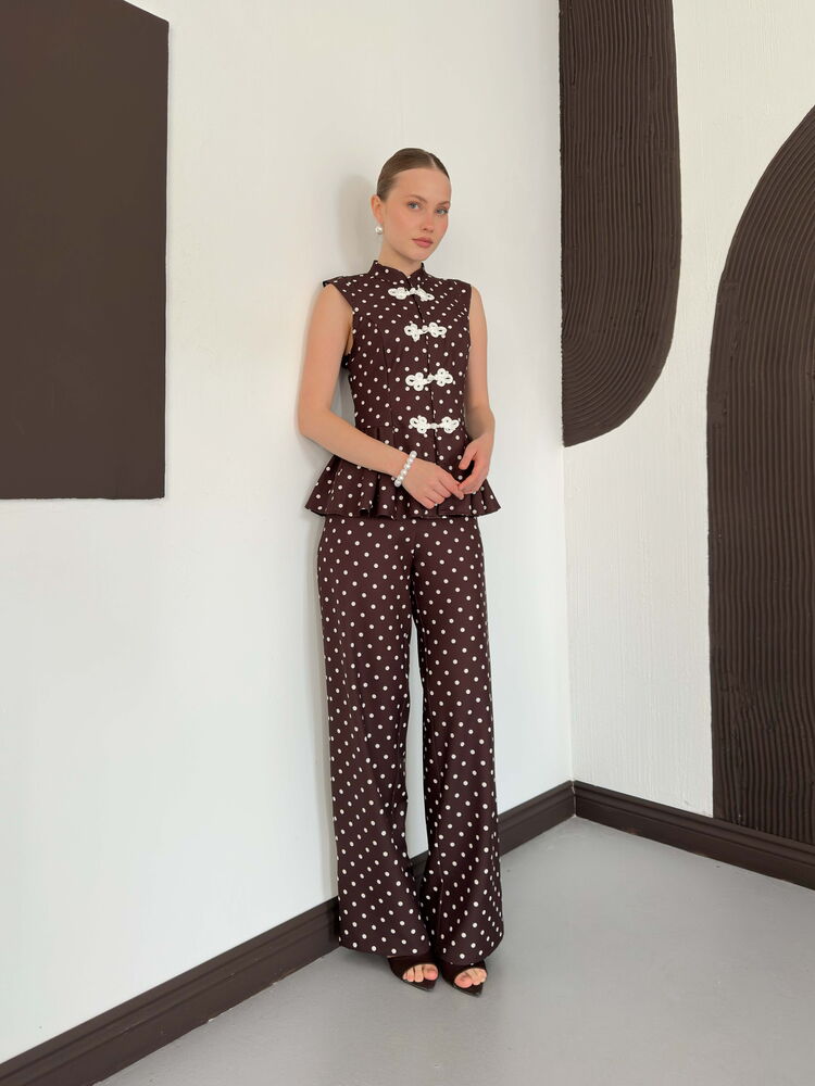 pantalon palazzo brun a pois image 2