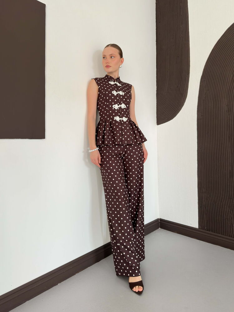 pantalon palazzo brun a pois image 3