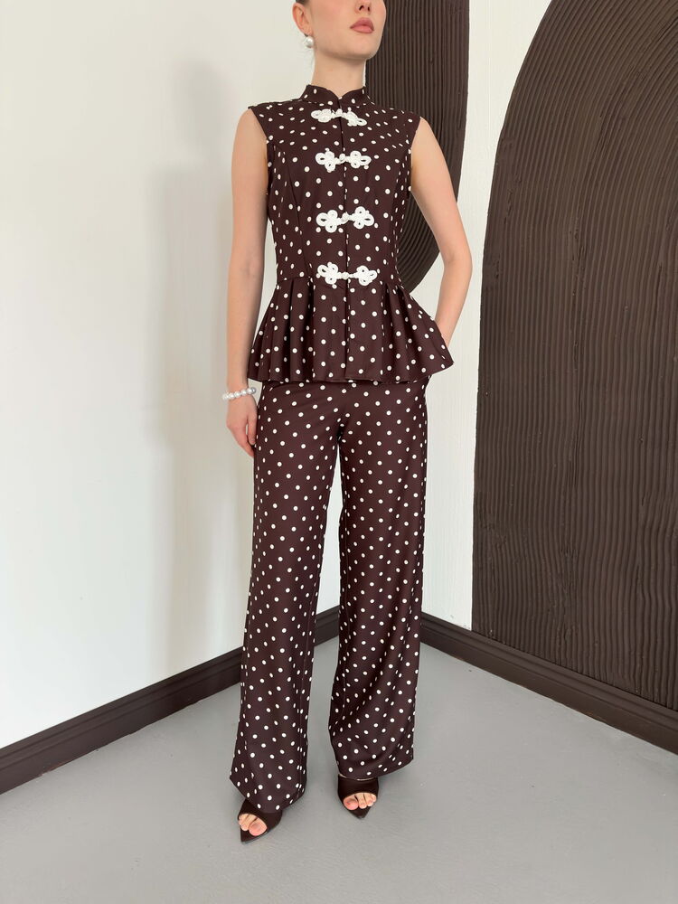 pantalon palazzo brun a pois image 4