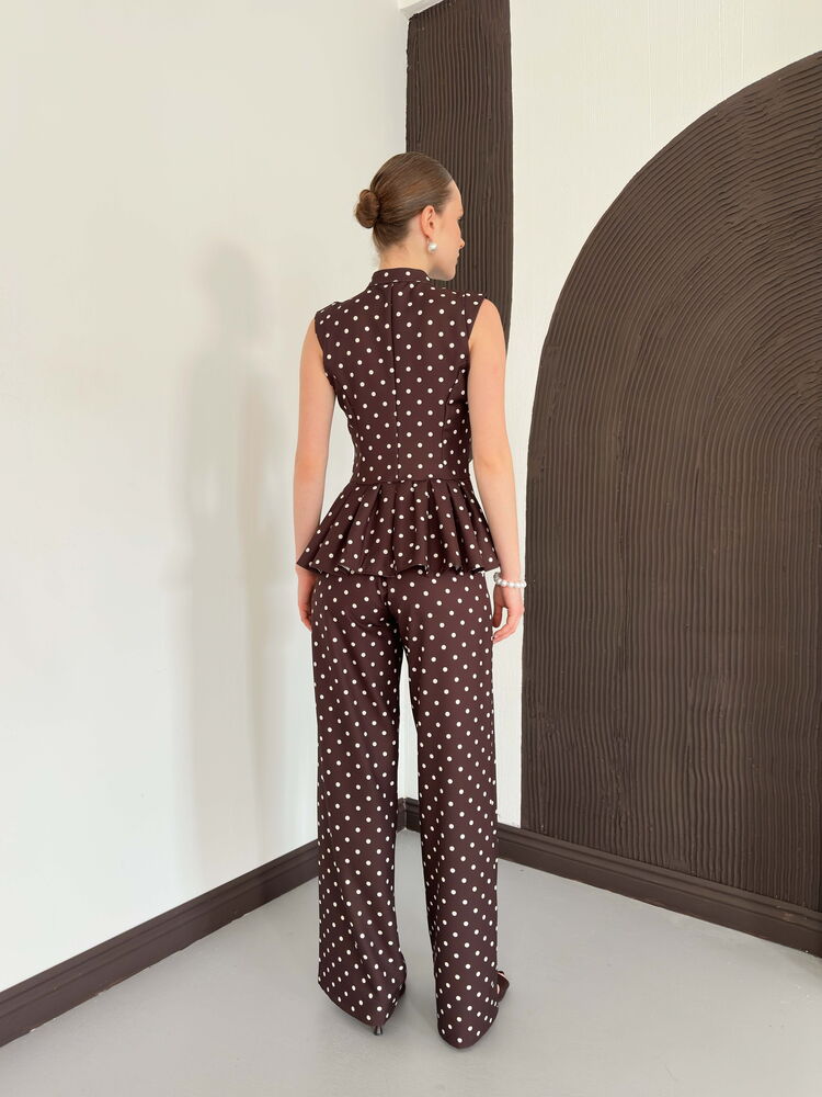 pantalon palazzo brun a pois image 5