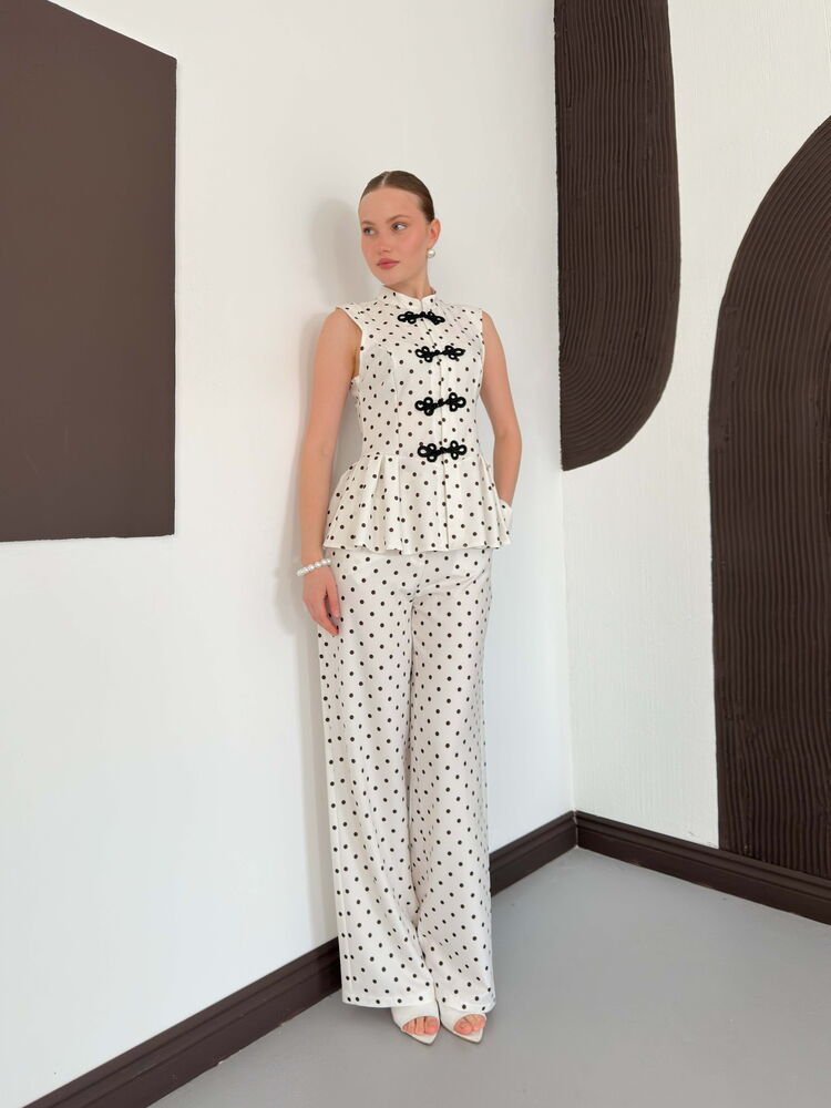 pantalon creme satine a pois image 2