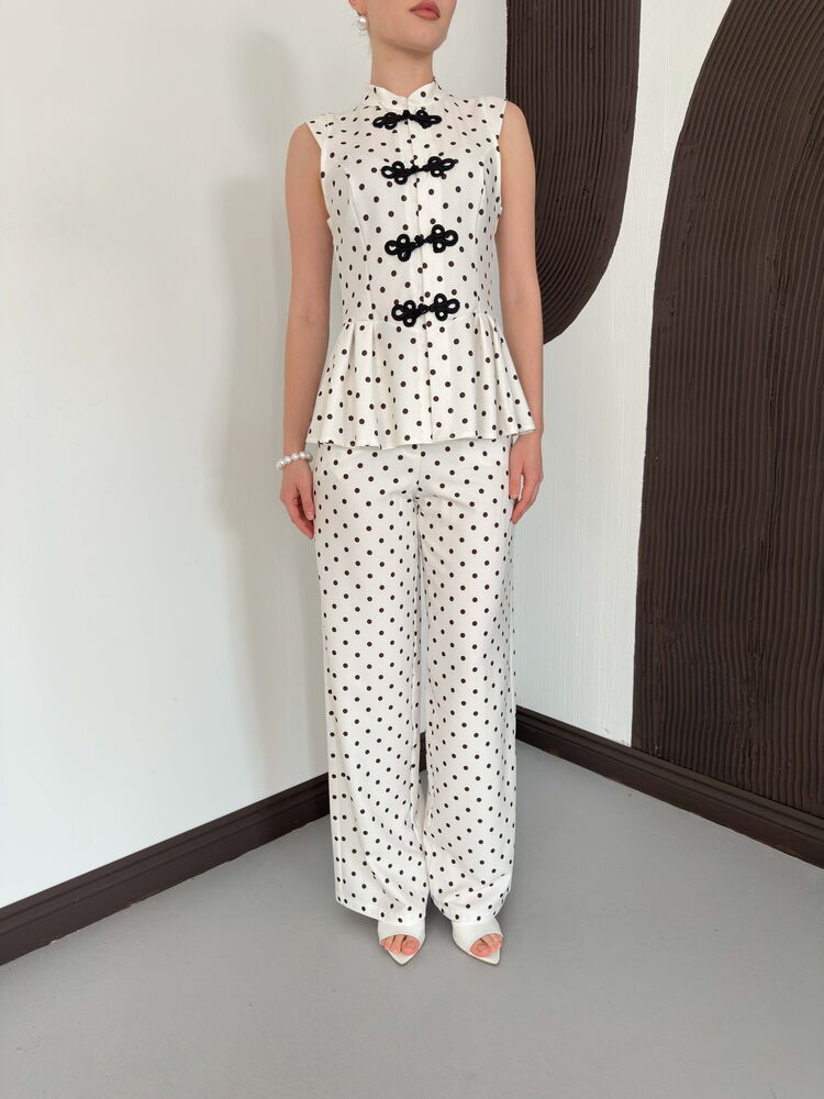 pantalon creme satine a pois image 4