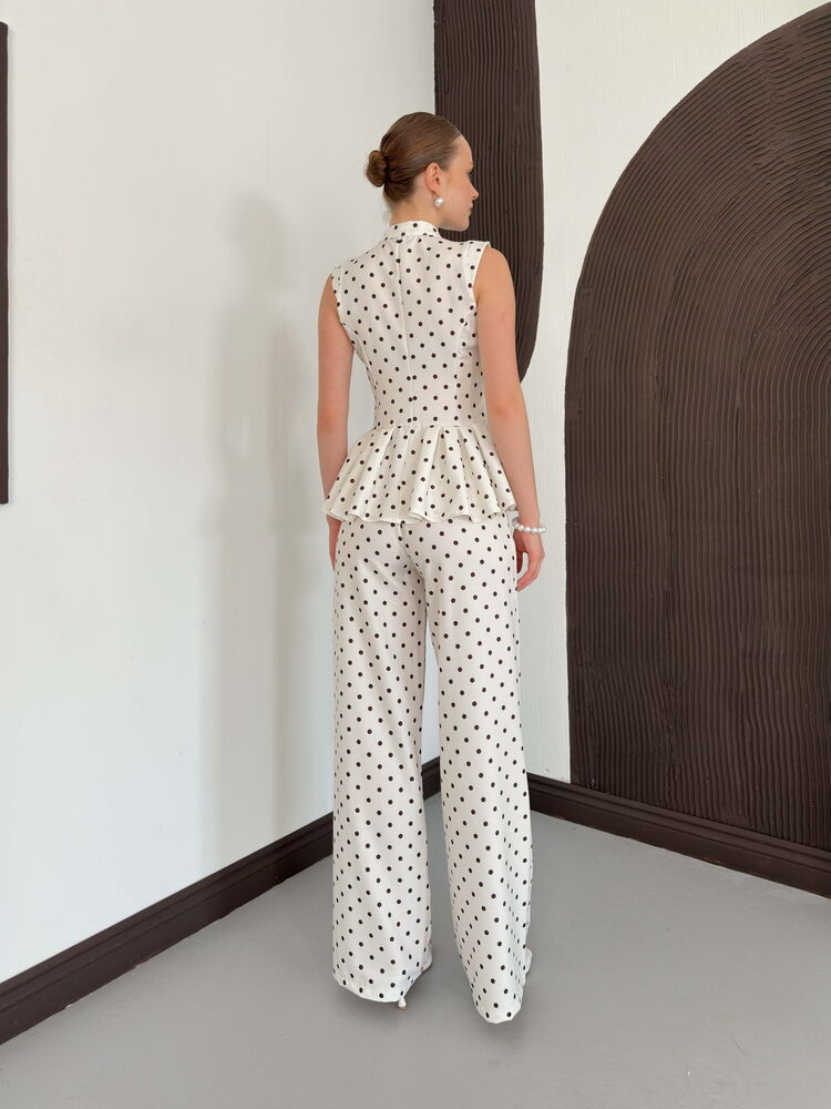 pantalon creme satine a pois image 5