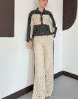 pantalon palazzo en guipure beige image 1