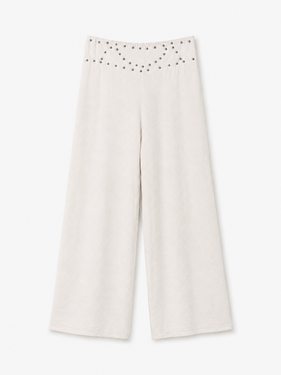 pantalon large en viscose a ceinture cloutee image 1