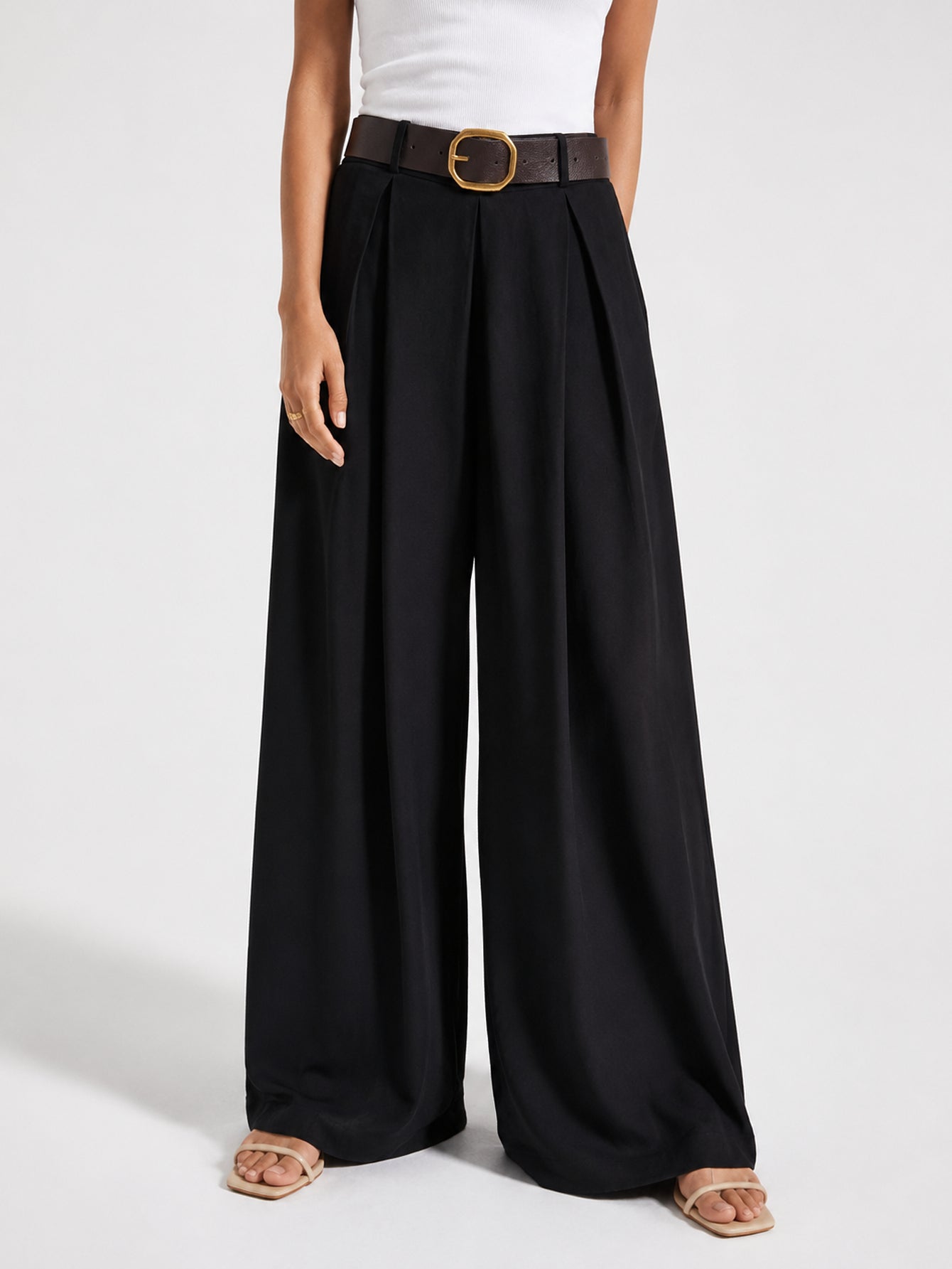 pantalon palazzo noir à plis