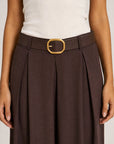 pantalon palazzo marron détail ceinture