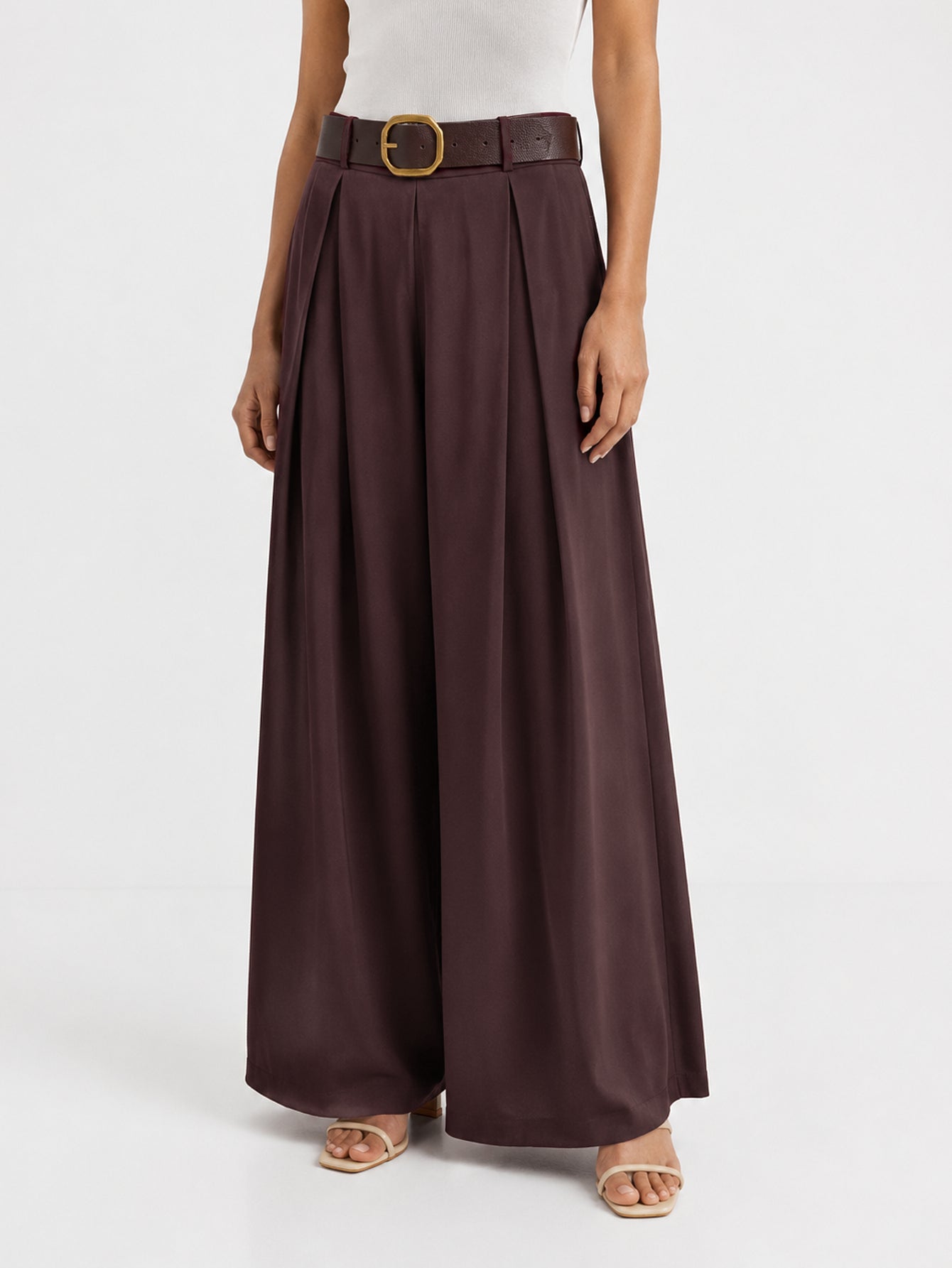 pantalon palazzo marron vue face