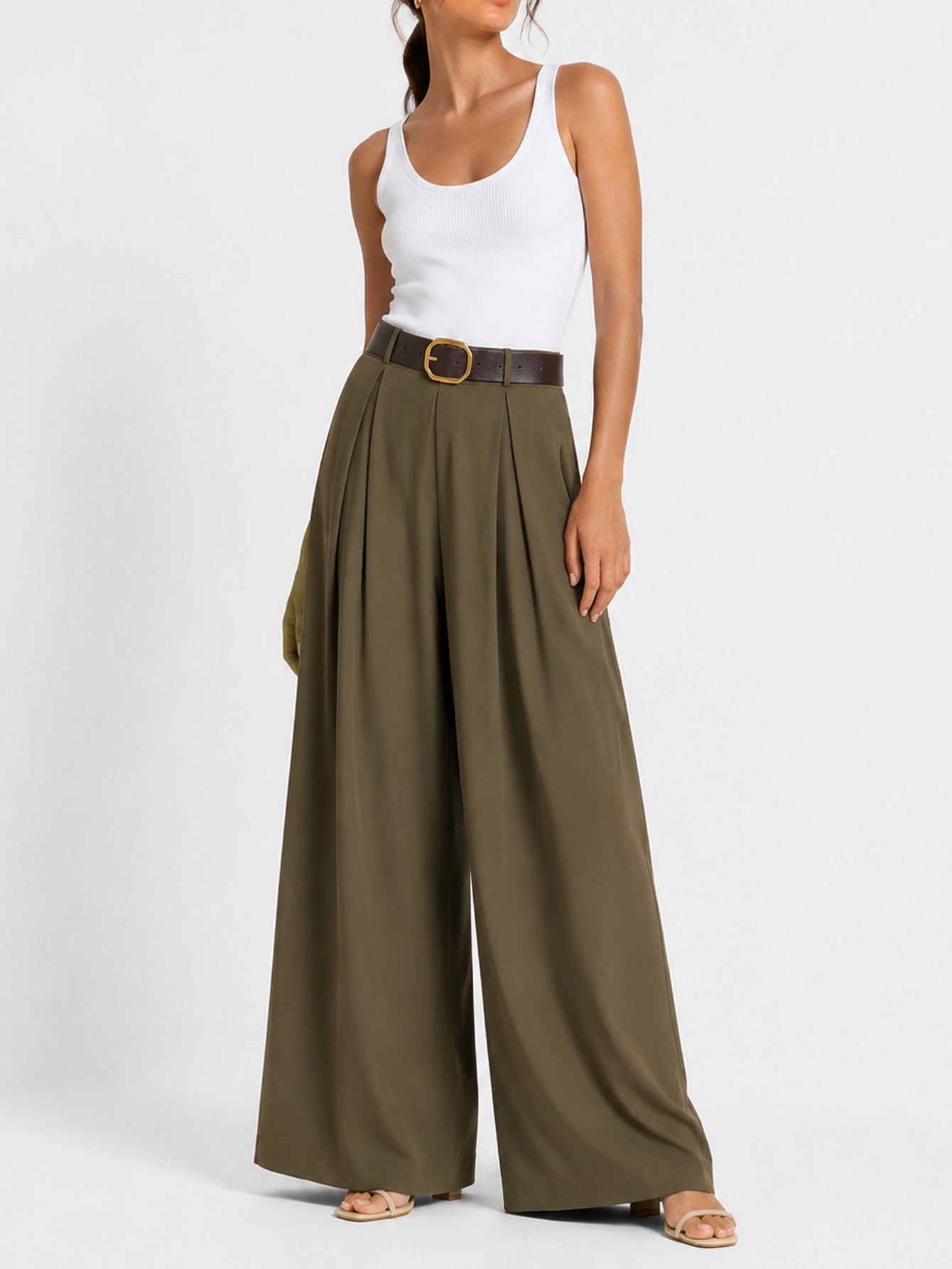 pantalon palazzo kaki vue entière