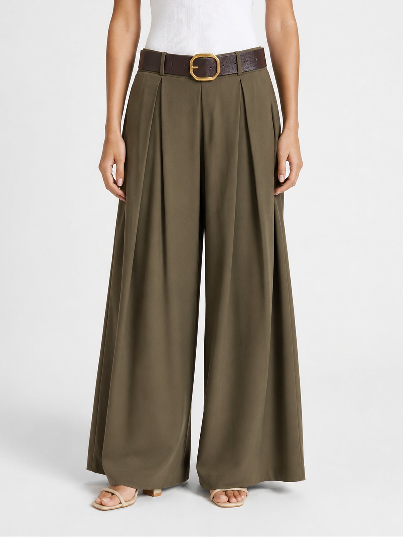 pantalon palazzo kaki vue face
