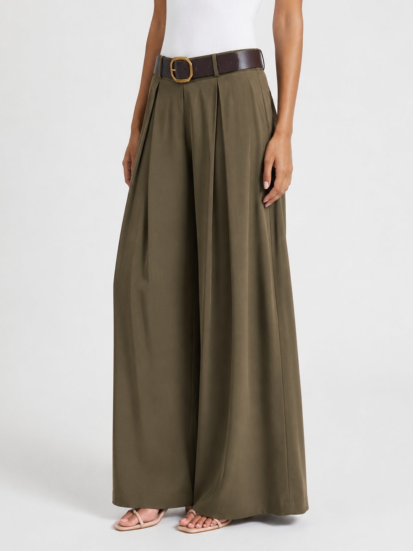 pantalon palazzo kaki vue profil