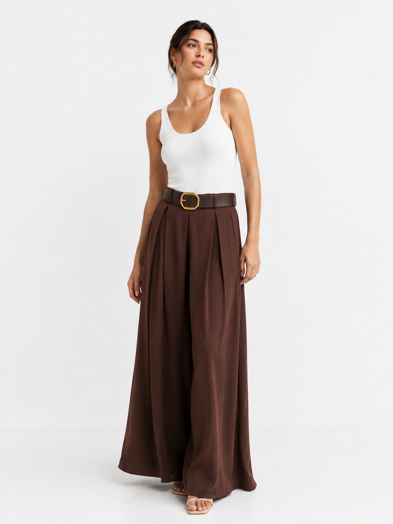 pantalon palazzo marron vue entière