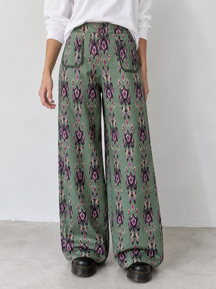 Pantalon palazzo imprimé avec poches plaquées