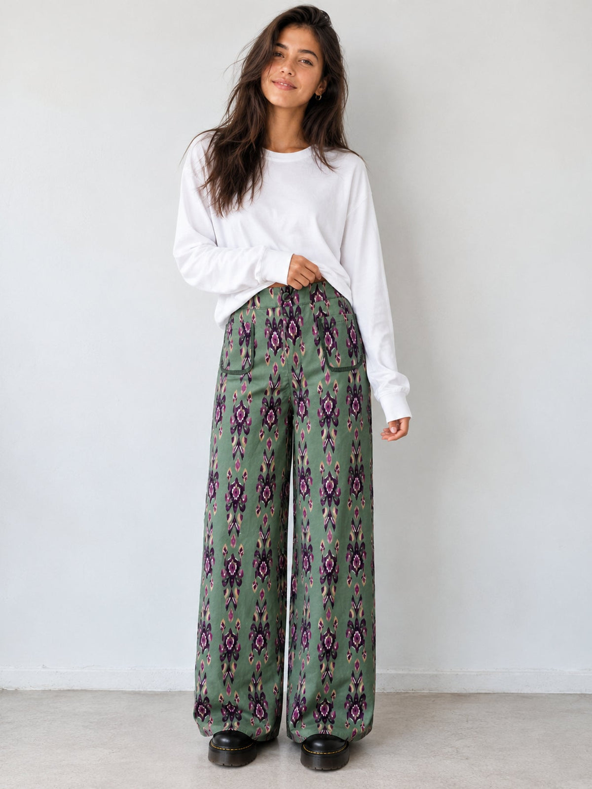 Pantalon palazzo vert taille haute