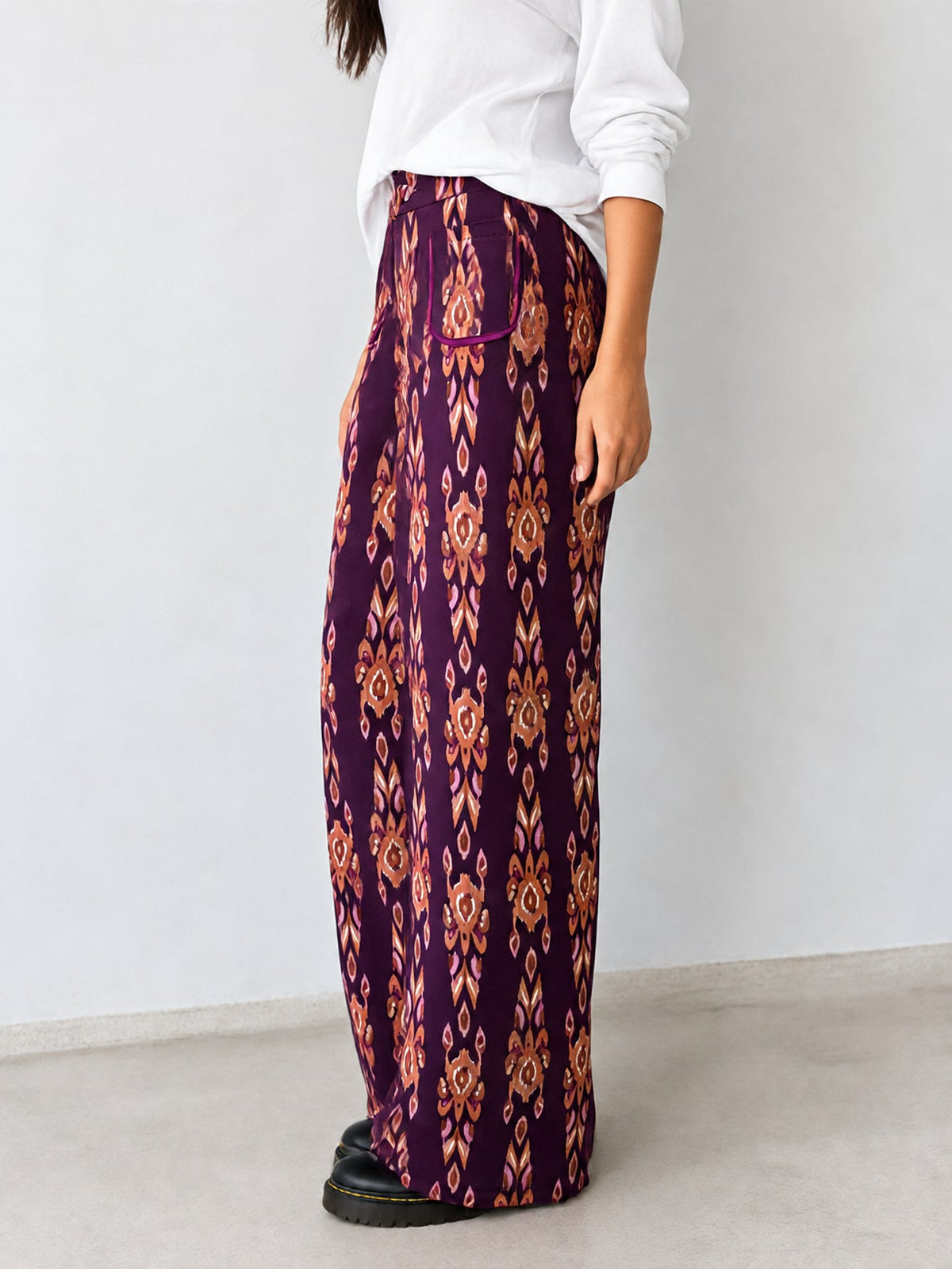 Pantalon palazzo violet imprimé