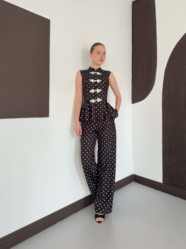pantalon palazzo noir a pois image 1