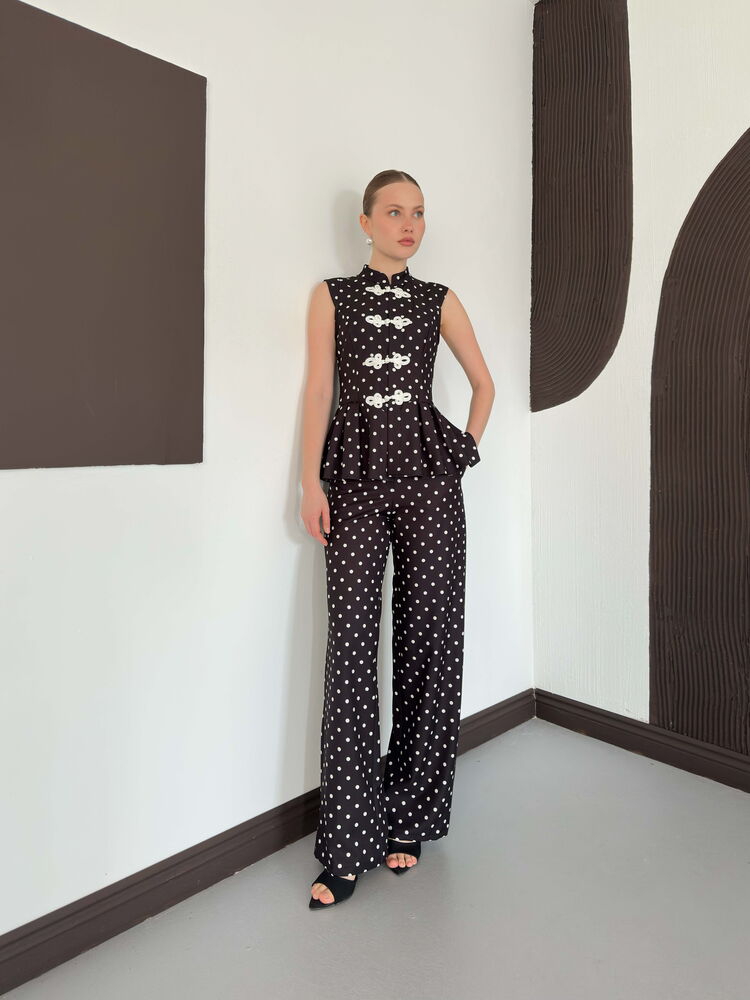 pantalon palazzo noir a pois image 2