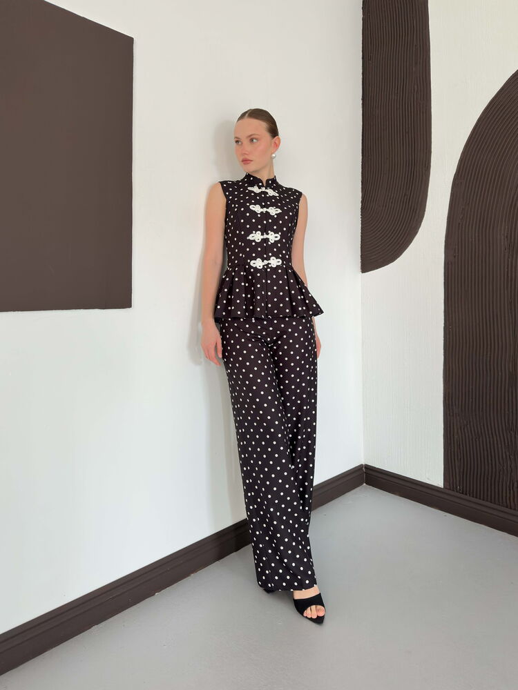 pantalon palazzo noir a pois image 3