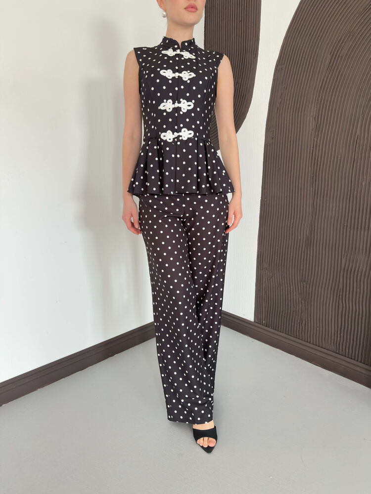 pantalon palazzo noir a pois image 4