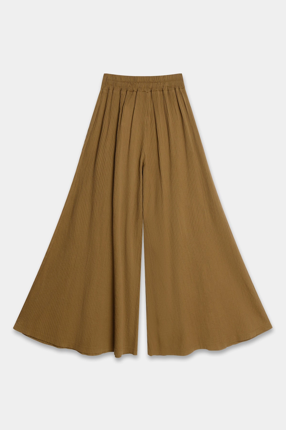 Pantalon palazzo vert olive vu de dos, détail de la ceinture élastiquée