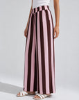 Pantalon palazzo rayé rose poudré profil
