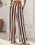 Pantalon palazzo rayé chocolat écru
