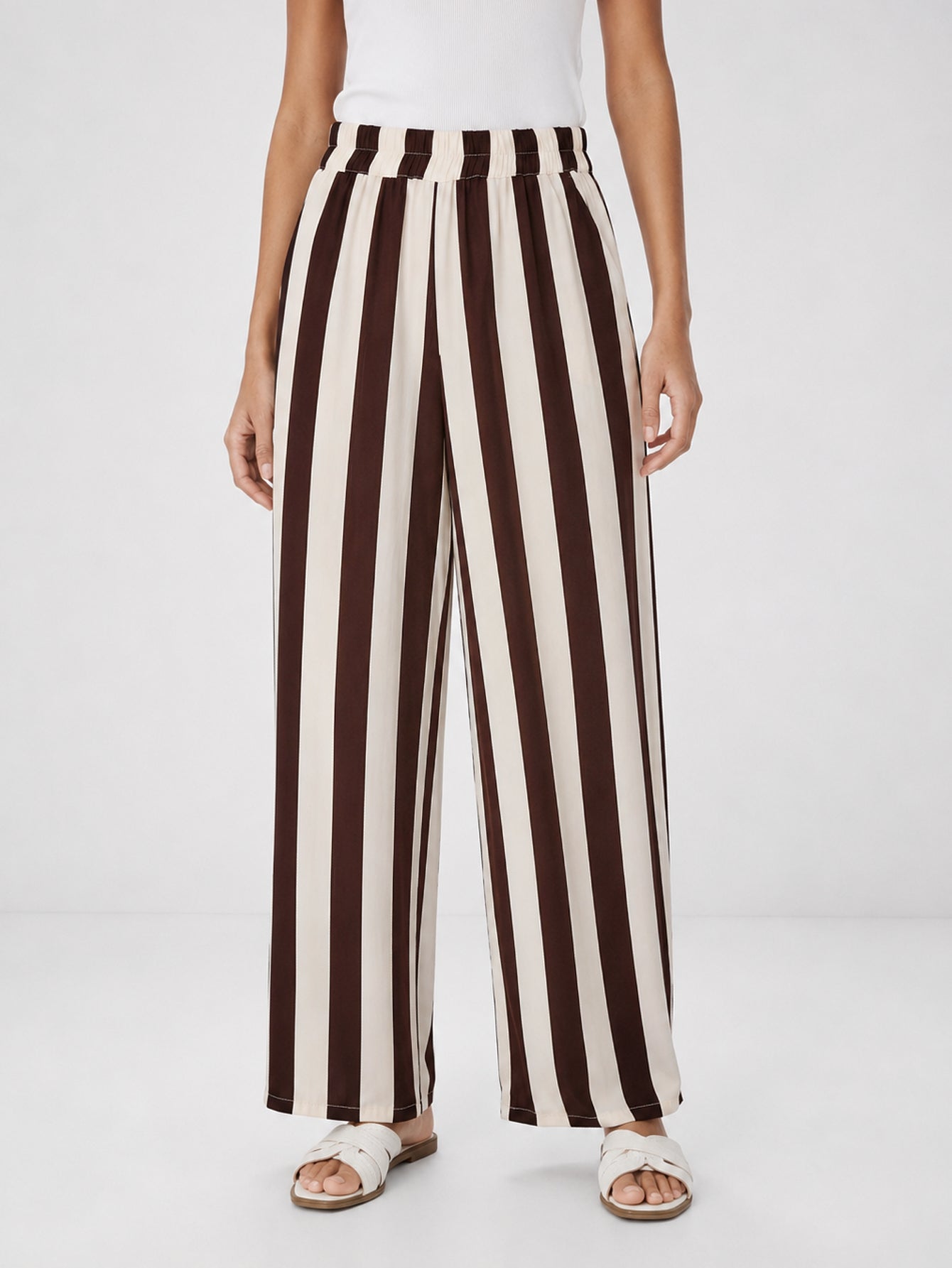 Pantalon palazzo taille élastiquée chocolat écru