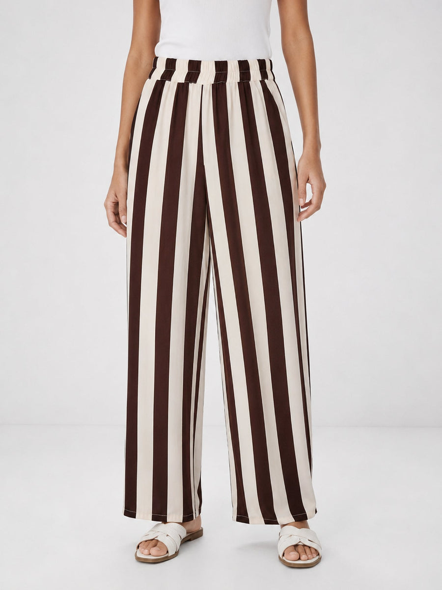 Pantalon palazzo taille élastiquée chocolat écru