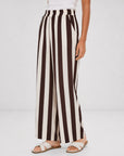 Pantalon palazzo rayé chocolat écru vue côté