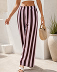 Pantalon palazzo rayé chocolat rose poudré
