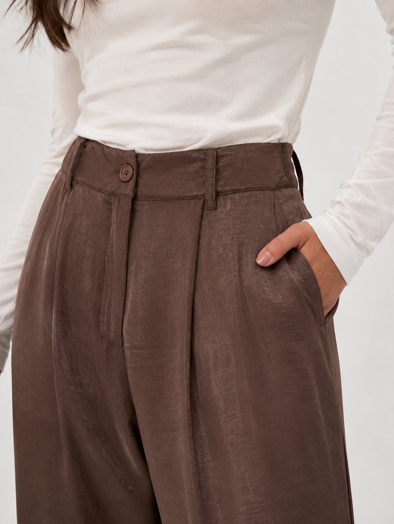 pantalon palazzo marron poche et bouton