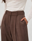 pantalon palazzo marron poche et bouton