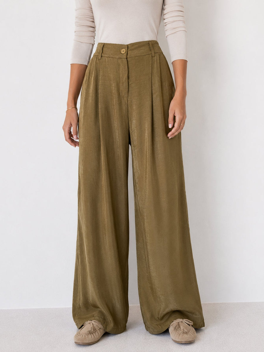 pantalon palazzo vert olive vue de face