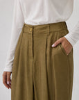 pantalon palazzo vert olive poche latérale