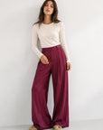 pantalon palazzo bordeaux taille haute