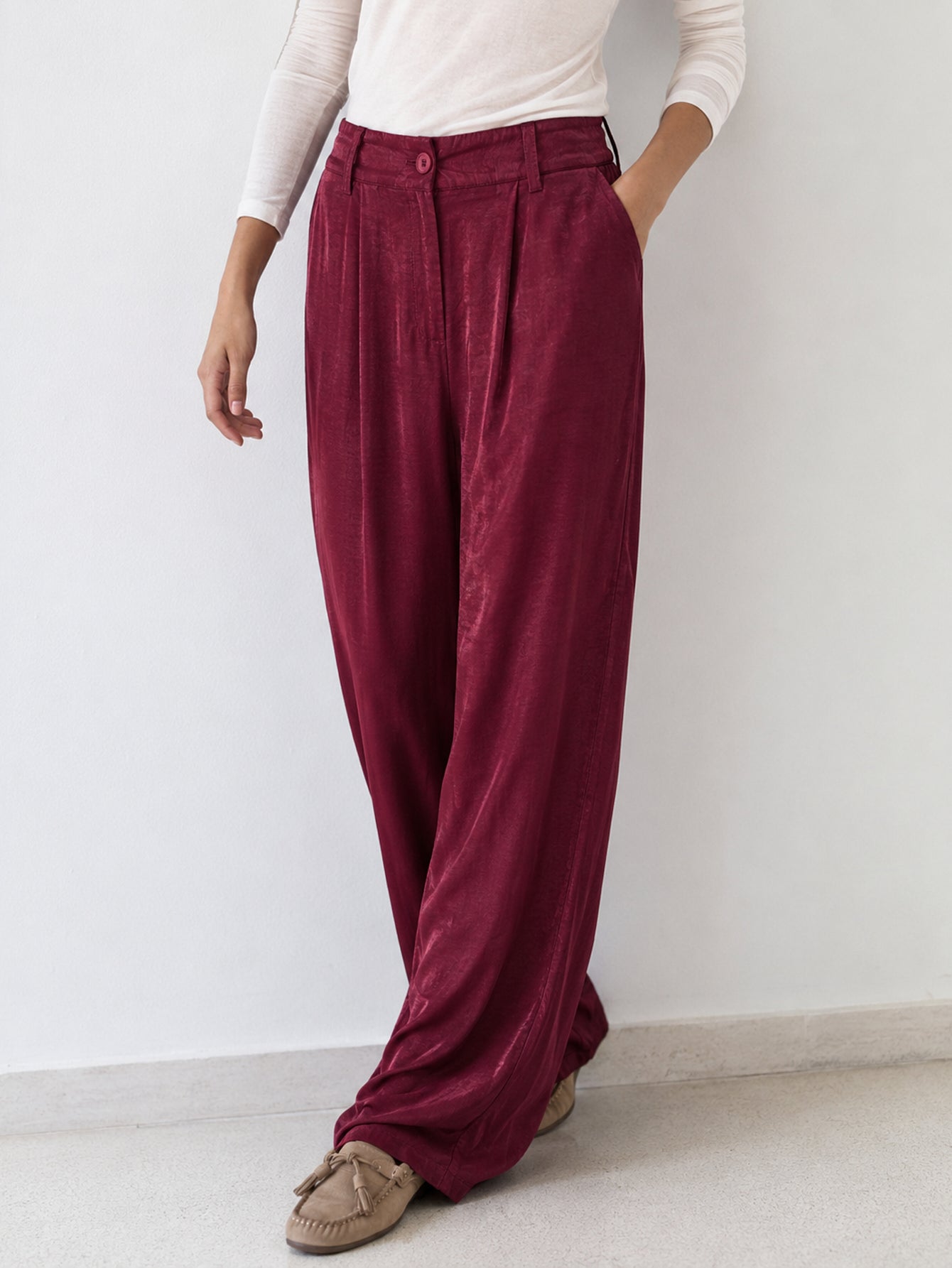 pantalon palazzo bordeaux poches latérales