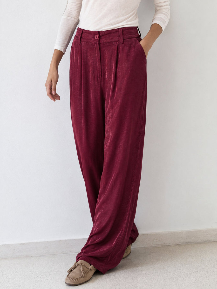 pantalon palazzo bordeaux poches latérales