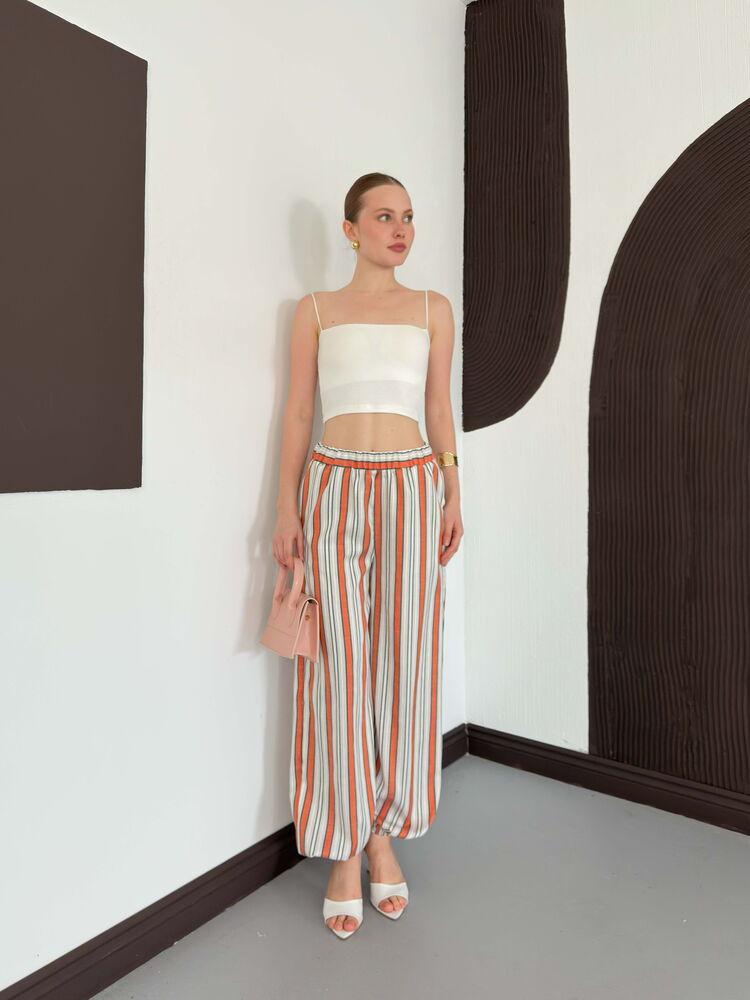 pantalon parachute a rayures orange image 2