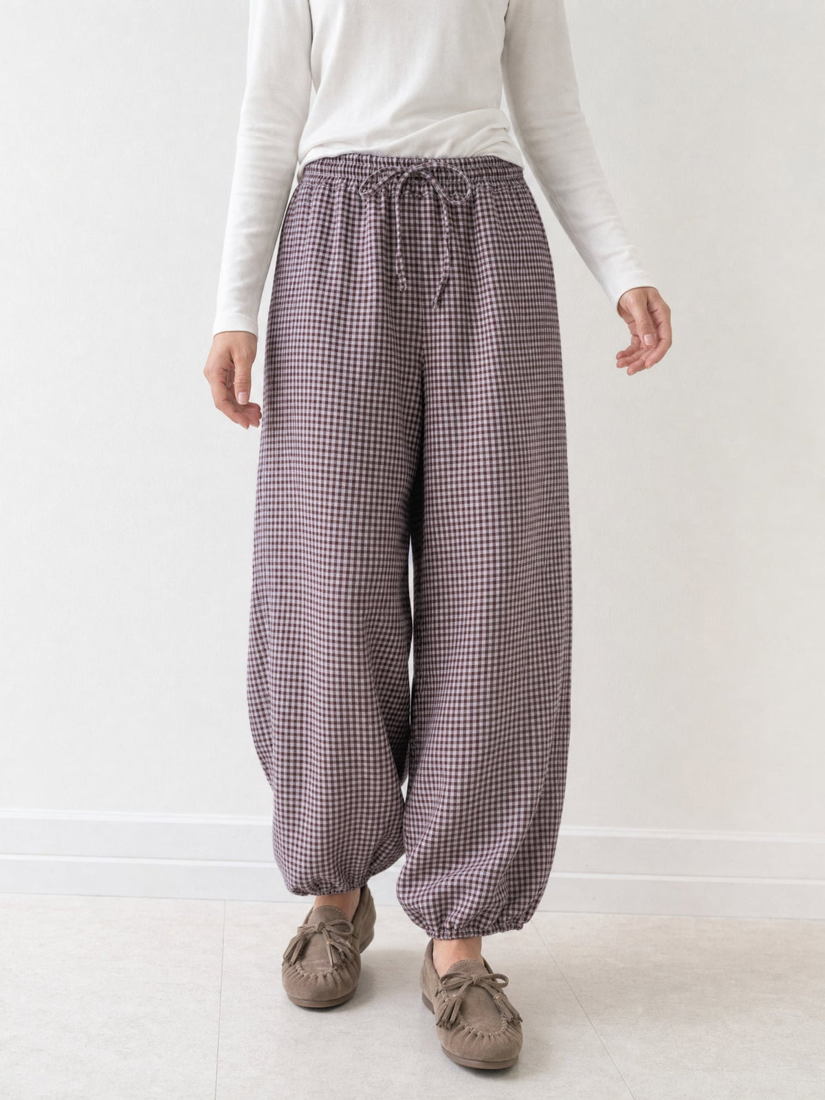 Pantalon vichy violet vue de face