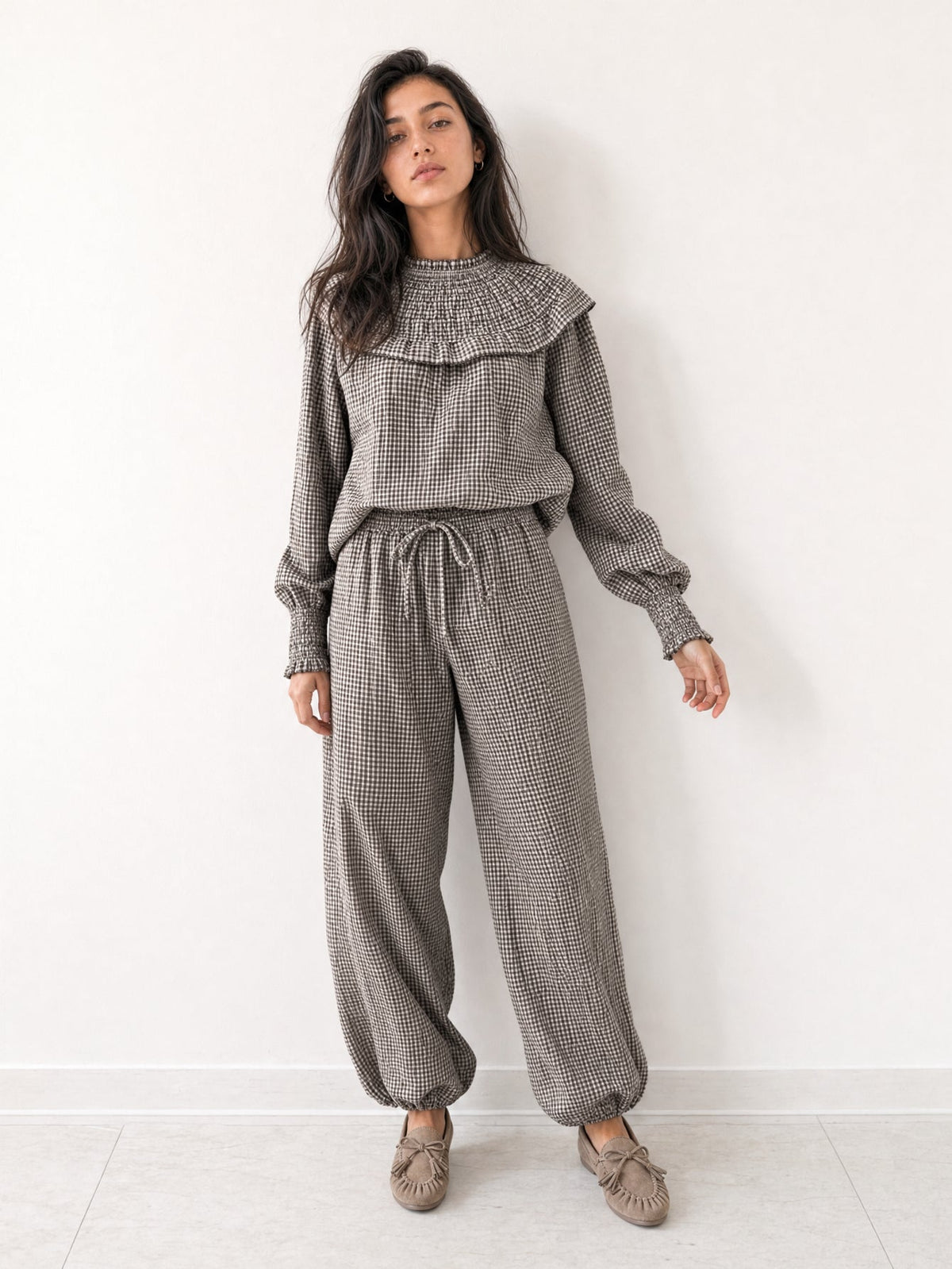 Pantalon vichy chocolat vue de face