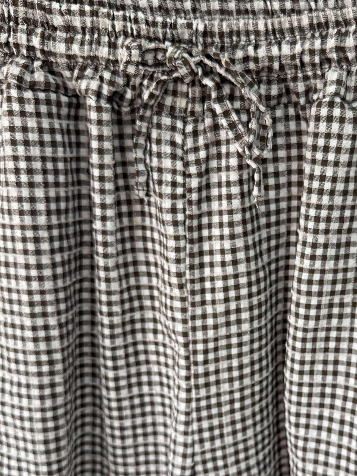 Pantalon vichy chocolat taille élastiquée avec cordon