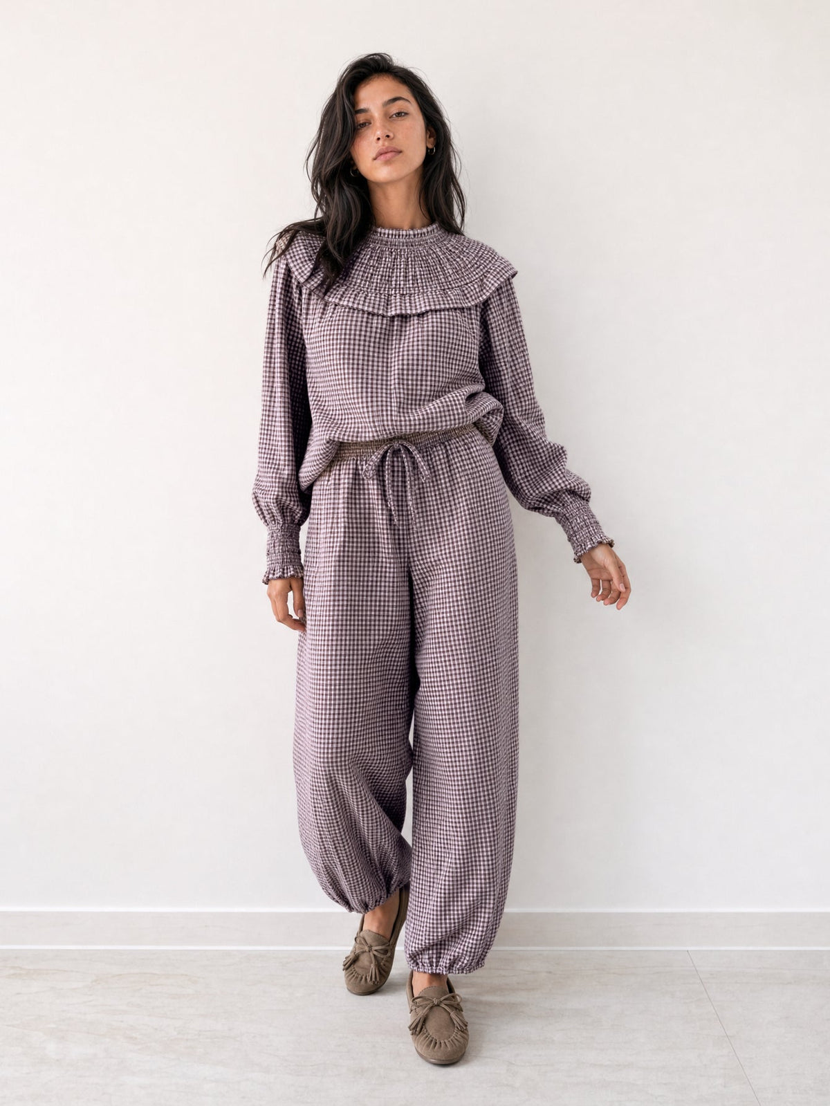 Pantalon vichy violet chevilles élastiquées