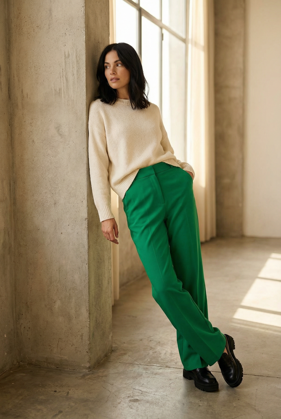 Pantalon Vert Droit casual vue de profil