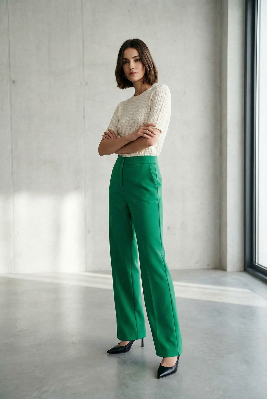 Pantalon Vert Droit casual look complet