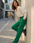 Pantalones rectos verdes elegantes para mujer: comodidad versátil para uso informal o de oficina