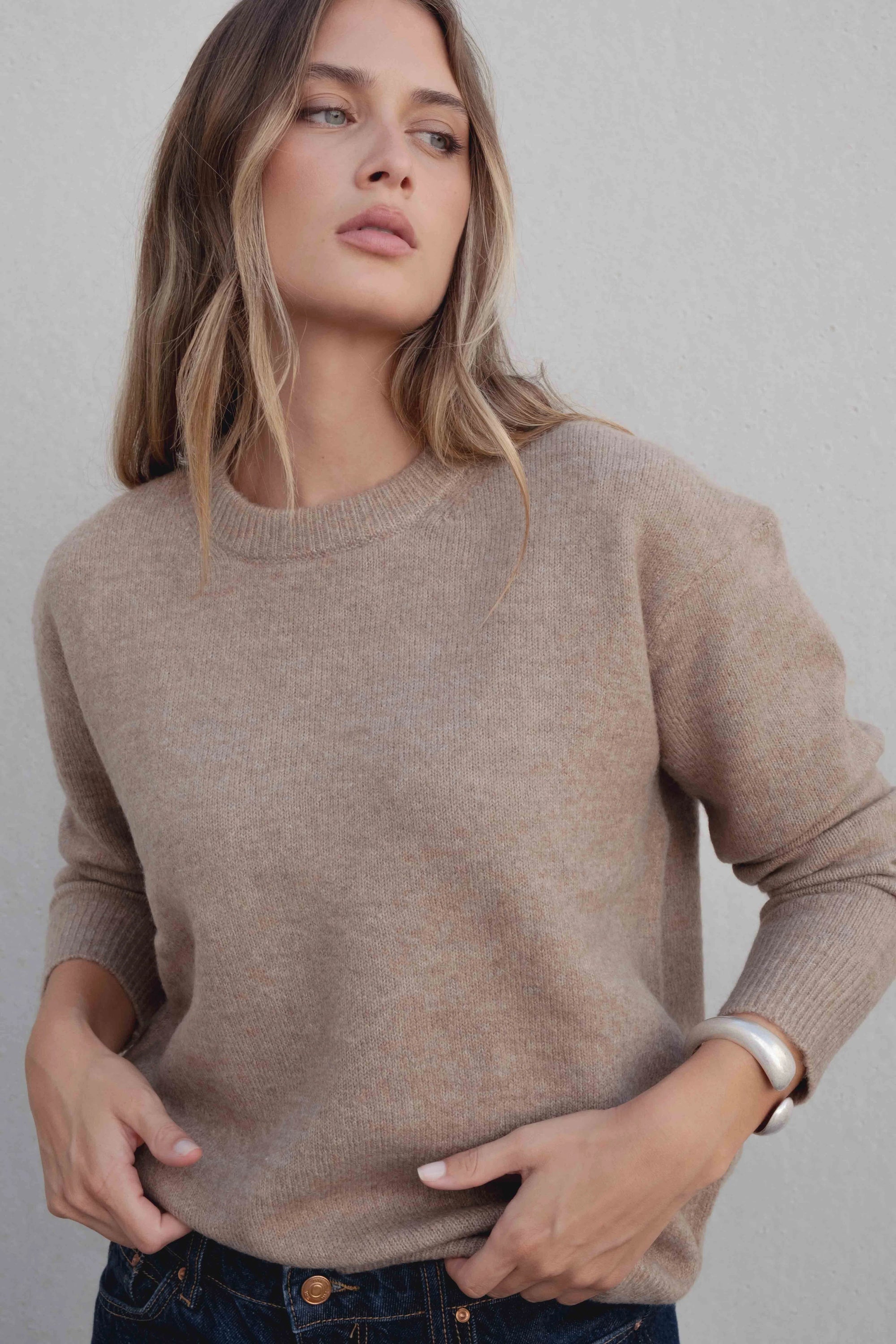 Pull basique femme col rond – Marron doux et coupe casual Sapiato