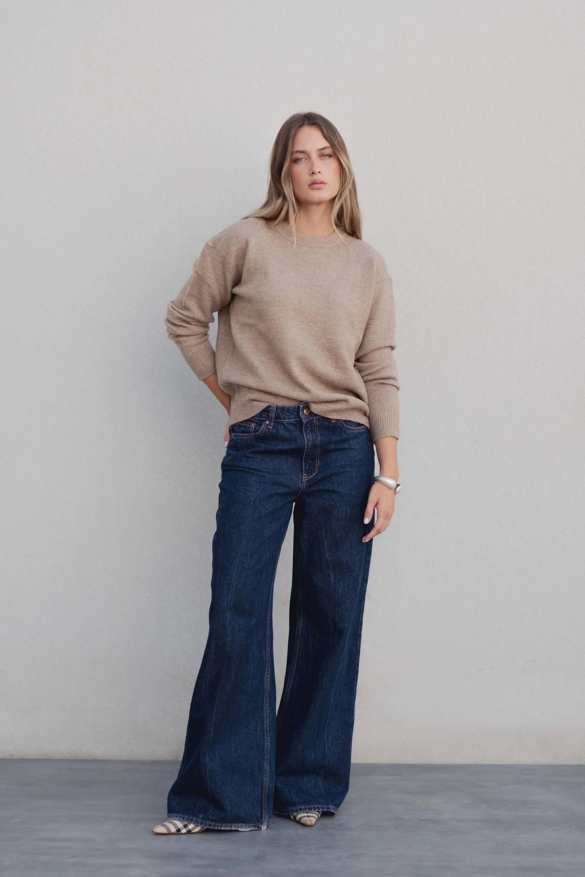 Pull basique femme col rond – Marron doux et coupe casual Sapiato