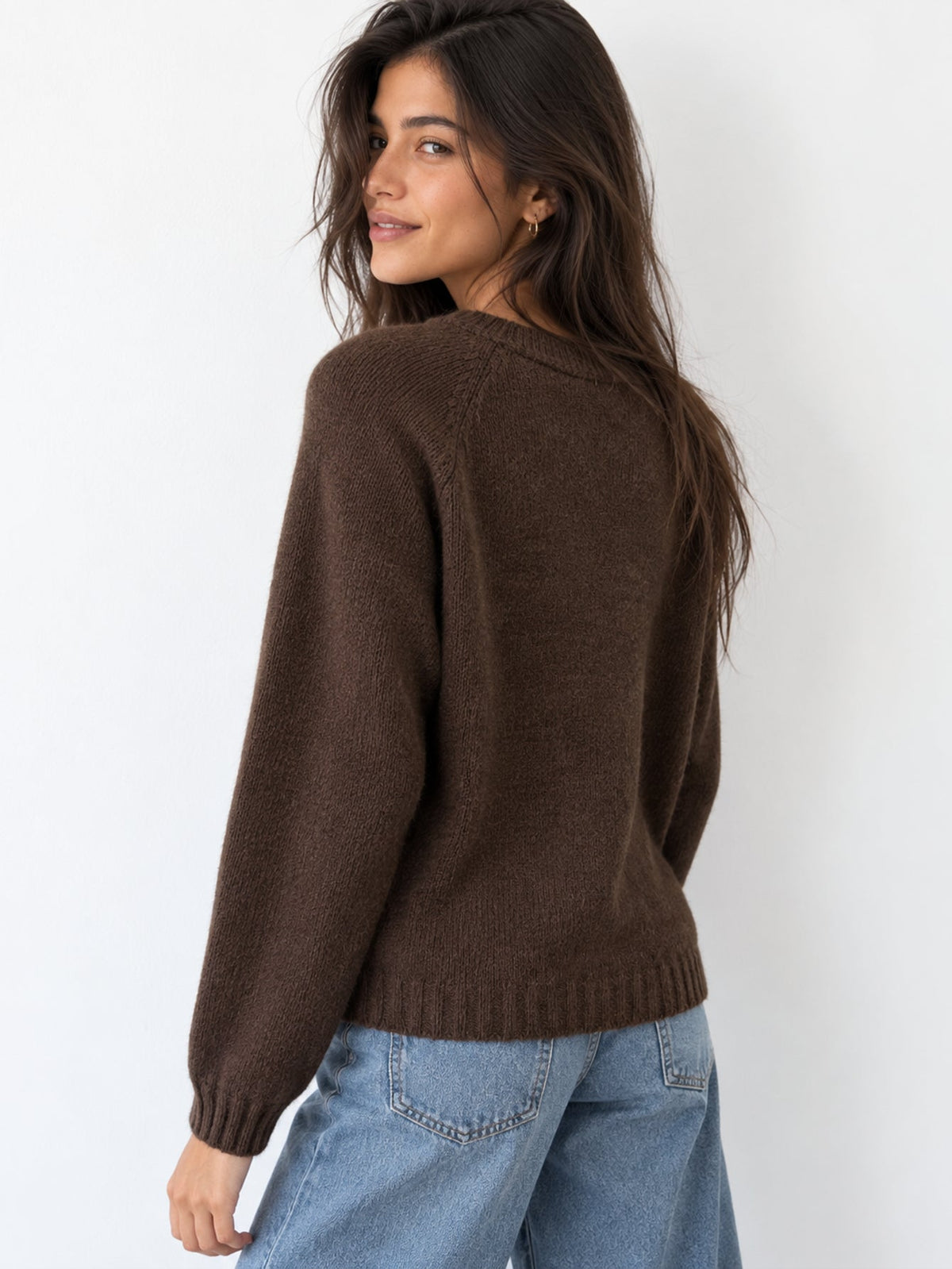 pull étoile col rond marron dos